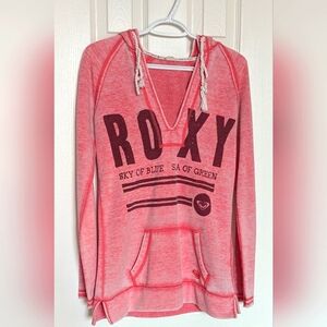 Roxy Women (Size M) Long  V-Neck Hoodie/Sweatshirt With Ravelled Drawstring Ties